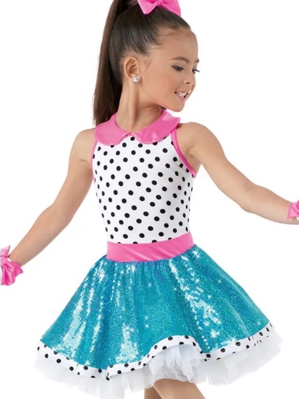 Weissman Pink, Black & Teal Sequin Polka Dot Dance Costume